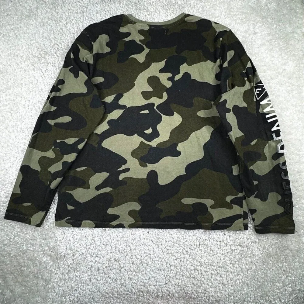 Guess Denim Los Angeles Green Camo Long Sleeve T-shirt Unisex Mens Medium